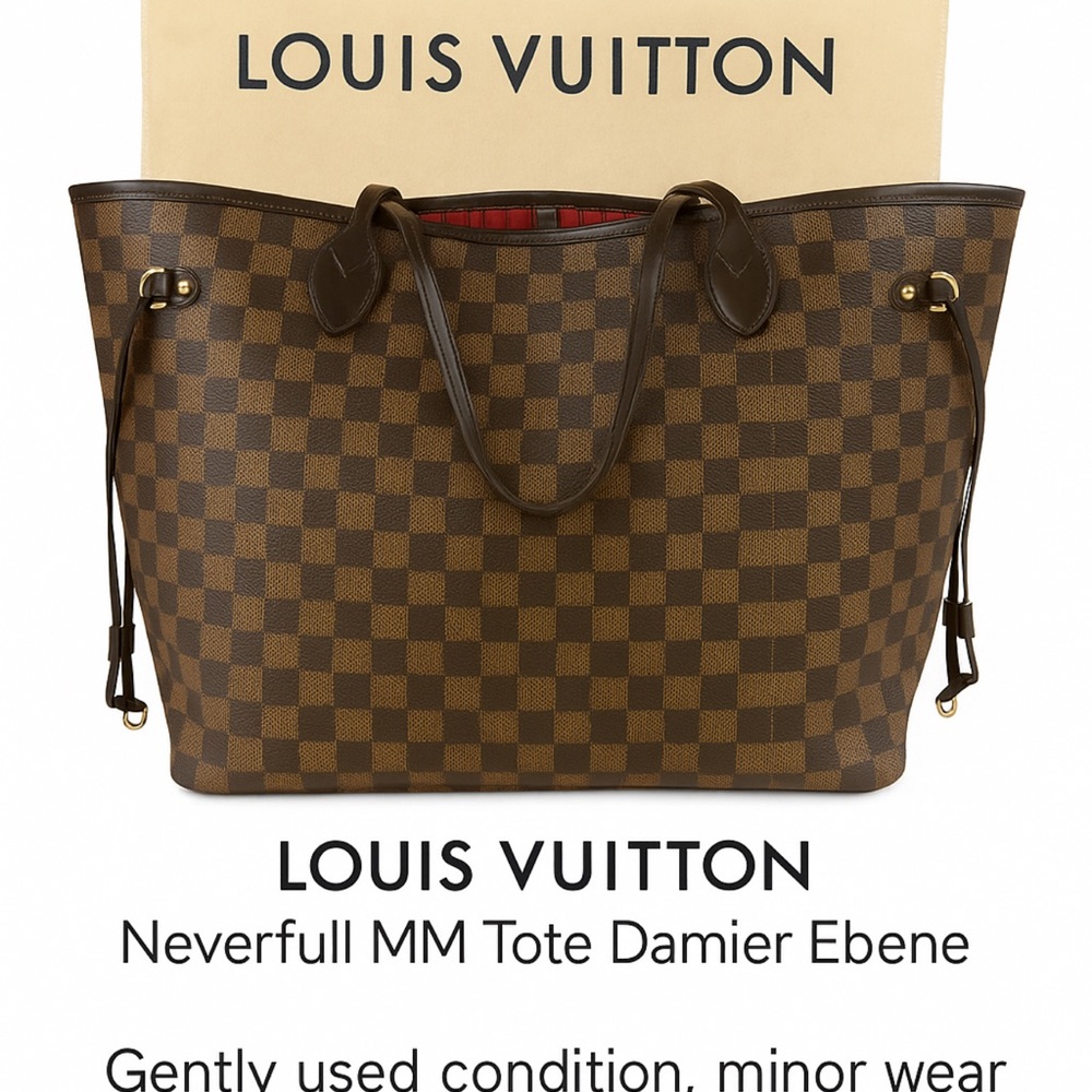 Louis Vuitton Brown Checkered Tote with Red Interior